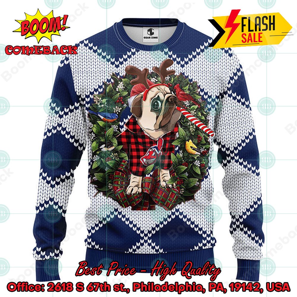 mlb cleveland guardians pug candy cane ugly christmas sweater 1 6CfRM