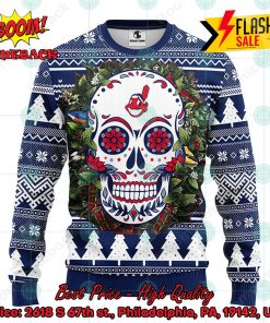 MLB Cleveland Guardians Skull Flower Ugly Christmas Sweater