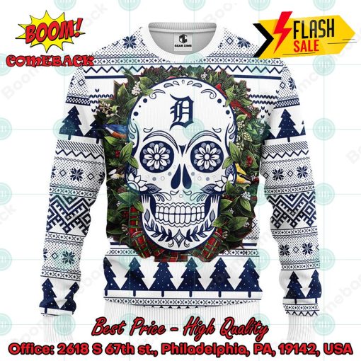 MLB Detroit Tigers Skull Flower Ugly Christmas Sweater