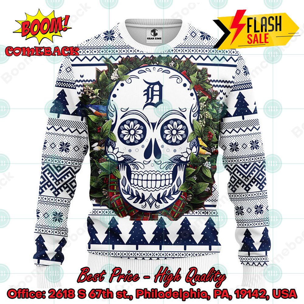 mlb detroit tigers skull flower ugly christmas sweater 1 ZQFeo