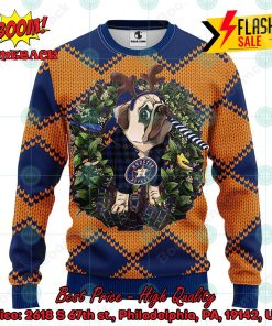 MLB Houston Astros Pug Candy Cane Ugly Christmas Sweater