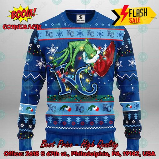 MLB Kansas City Royals Grinch Hand Christmas Light Ugly Christmas Sweater