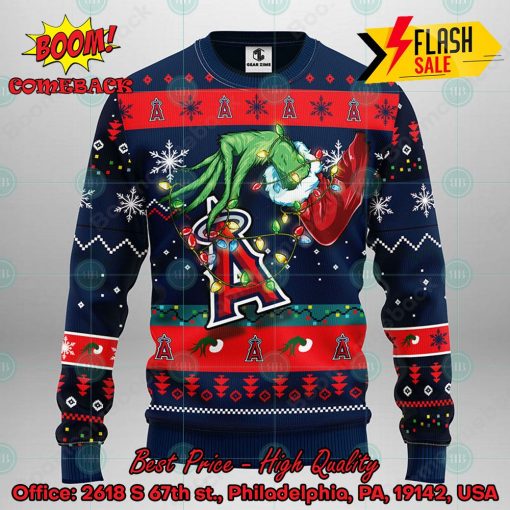 MLB Los Angeles Angels Grinch Hand Christmas Light Ugly Christmas Sweater
