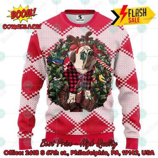 MLB Los Angeles Angels Pug Candy Cane Ugly Christmas Sweater