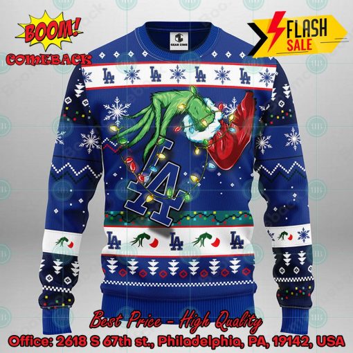 MLB Los Angeles Dodgers Grinch Hand Christmas Light Ugly Christmas Sweater