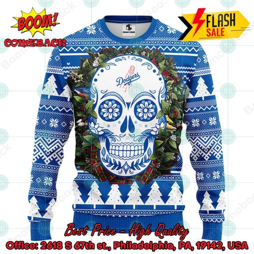 MLB Los Angeles Dodgers Skull Flower Ugly Christmas Sweater