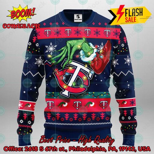 MLB Minnesota Twins Grinch Hand Christmas Light Ugly Christmas Sweater