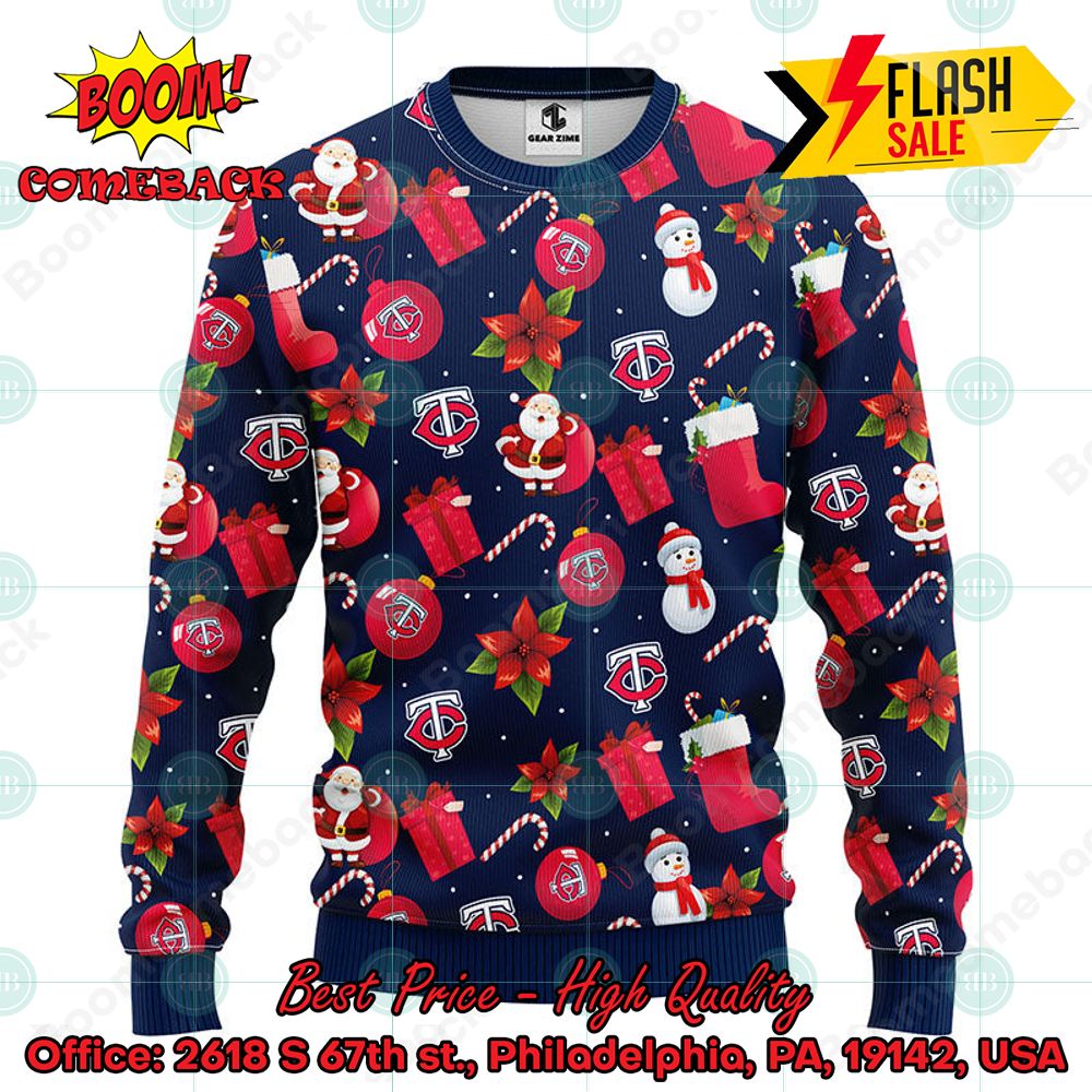 MLB Minnesota Twins Pug Candy Cane Ugly Christmas Sweater