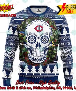 MLB Minnesota Twins Skull Flower Ugly Christmas Sweater