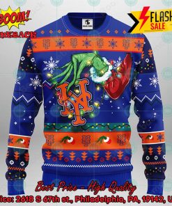 MLB New York Mets Grinch Hand Christmas Light Ugly Christmas Sweater