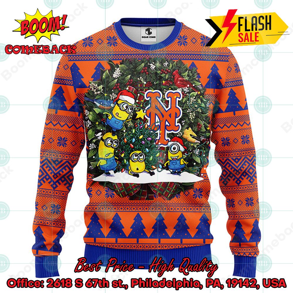 MLB New York Mets Minions Christmas Circle Ugly Christmas Sweater