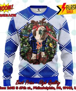 MLB New York Mets Pug Candy Cane Ugly Christmas Sweater