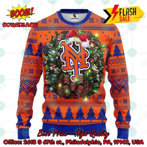 MLB New York Mets Santa Hat Christmas Circle Ugly Christmas Sweater