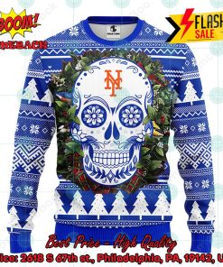 MLB New York Mets Skull Flower Ugly Christmas Sweater