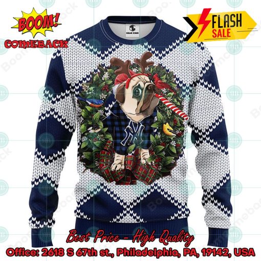 MLB New York Yankees Pug Candy Cane Ugly Christmas Sweater
