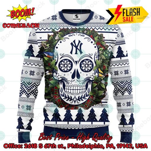 MLB New York Yankees Skull Flower Ugly Christmas Sweater