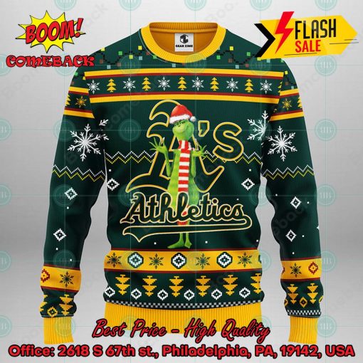 MLB Oakland Athletics Grinch Santa Hat Ugly Christmas Sweater