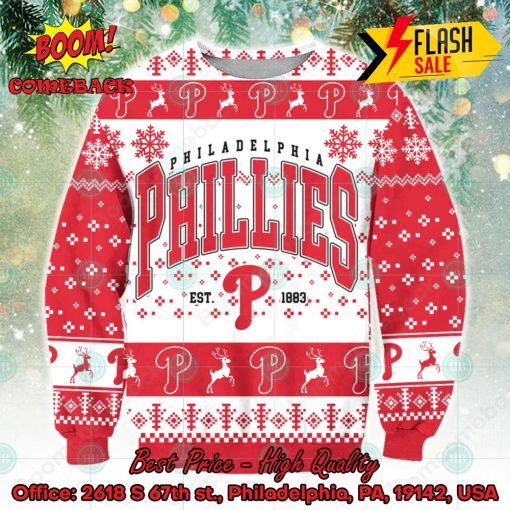 MLB Philadelphia Phillies EST 1883 Snowflake Ugly Christmas Sweater