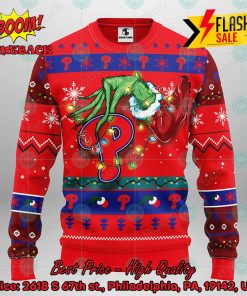MLB Philadelphia Phillies Grinch Hand Christmas Light Ugly Christmas Sweater