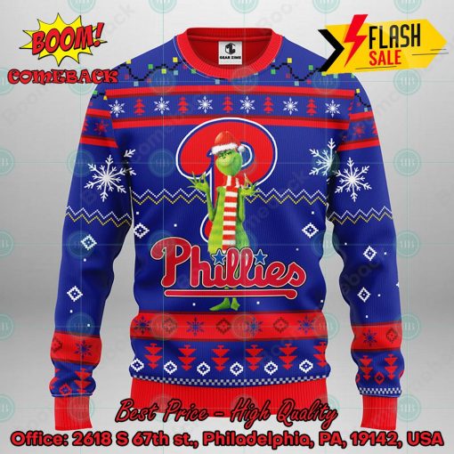 MLB Philadelphia Phillies Grinch Santa Hat Ugly Christmas Sweater