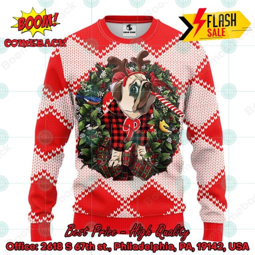 MLB Philadelphia Phillies Pug Candy Cane Ugly Christmas Sweater
