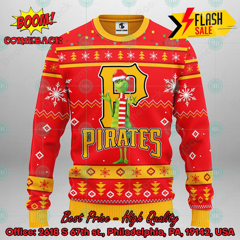 MLB Pittsburgh Pirates Grinch Santa Hat Red Ugly Christmas Sweater