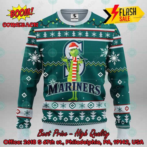 MLB Seattle Mariners Grinch Santa Hat Ugly Christmas Sweater