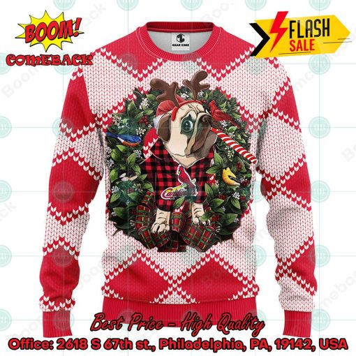 MLB St. Louis Cardinals Pug Candy Cane Ugly Christmas Sweater