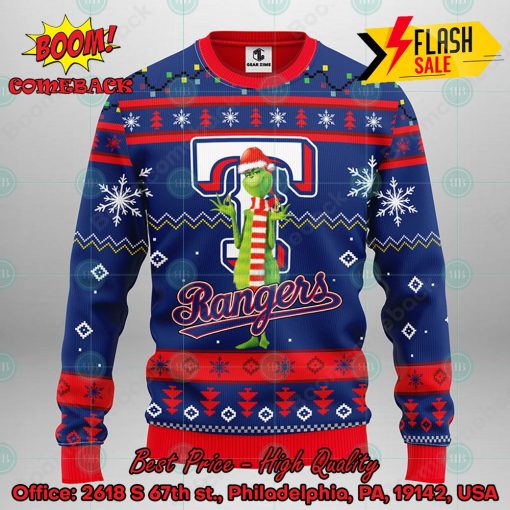MLB Texas Rangers Grinch Santa Hat Ugly Christmas Sweater