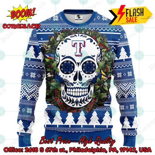 MLB Texas Rangers Skull Flower Ugly Christmas Sweater