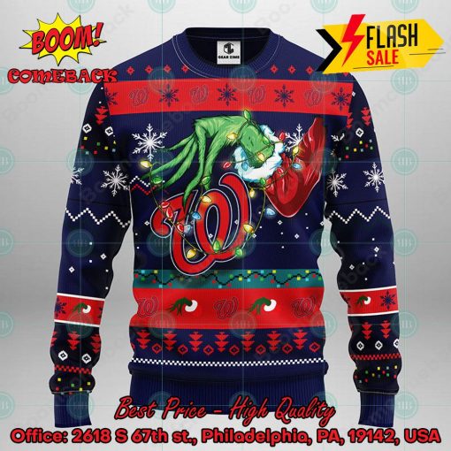 MLB Washington Nationals Grinch Hand Christmas Light Ugly Christmas Sweater