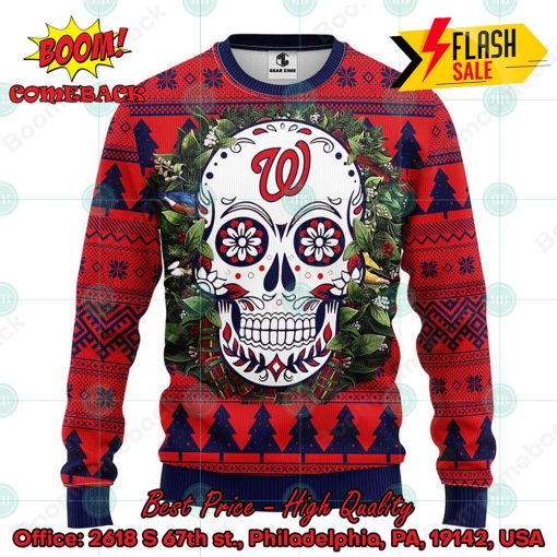 MLB Washington Nationals Skull Flower Ugly Christmas Sweater