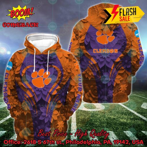 NCAA Clemson Tigers Flower Personalized Name Hoodie And Leggings