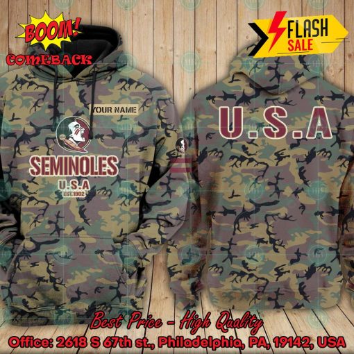 NCAA Florida State Seminoles US Army Personalized Name Hoodie