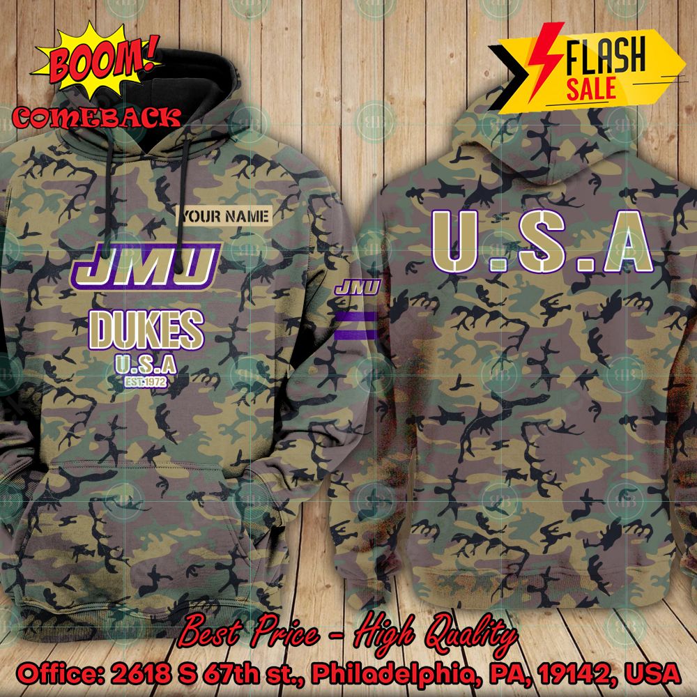 NCAA James Madison Dukes US Army Personalized Name Hoodie