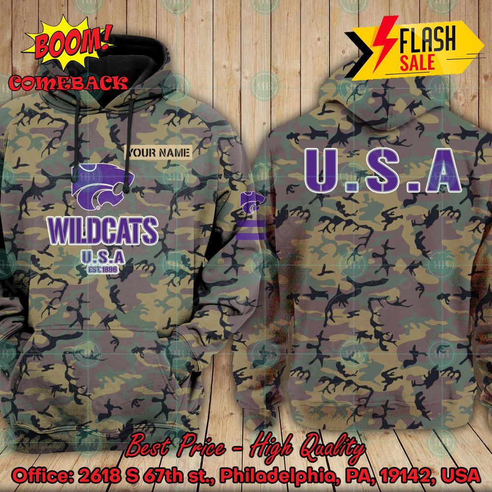 NCAA Kansas State Wildcats US Army Personalized Name Hoodie