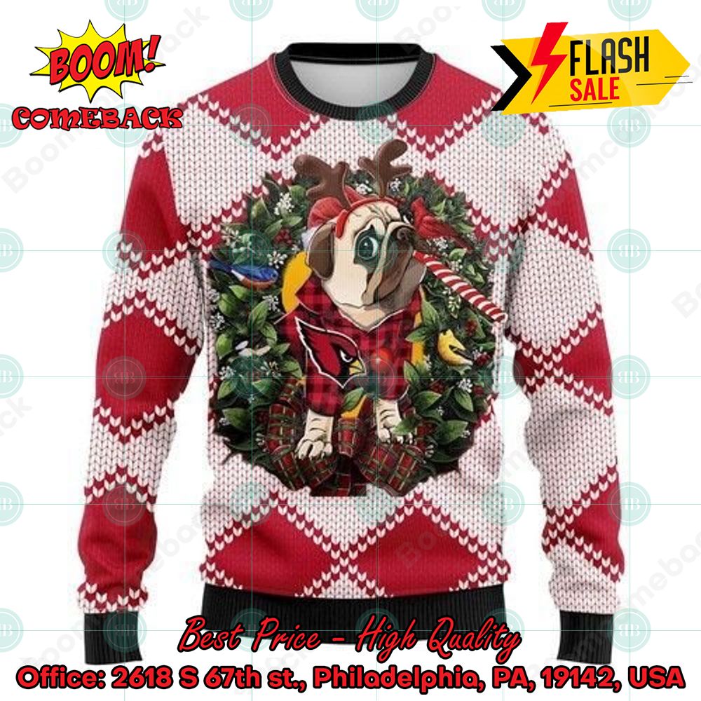 NFL Arizona Cardinals Pug Candy Cane Ugly Christmas Sweater