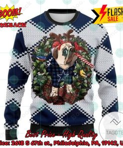 NFL Dallas Cowboys Pug Candy Cane Ugly Christmas Sweater
