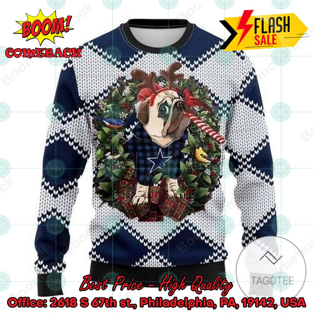 NFL Dallas Cowboys Pug Candy Cane Ugly Christmas Sweater