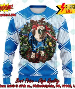 NFL Detroit Lions Pug Candy Cane Ugly Christmas Sweater