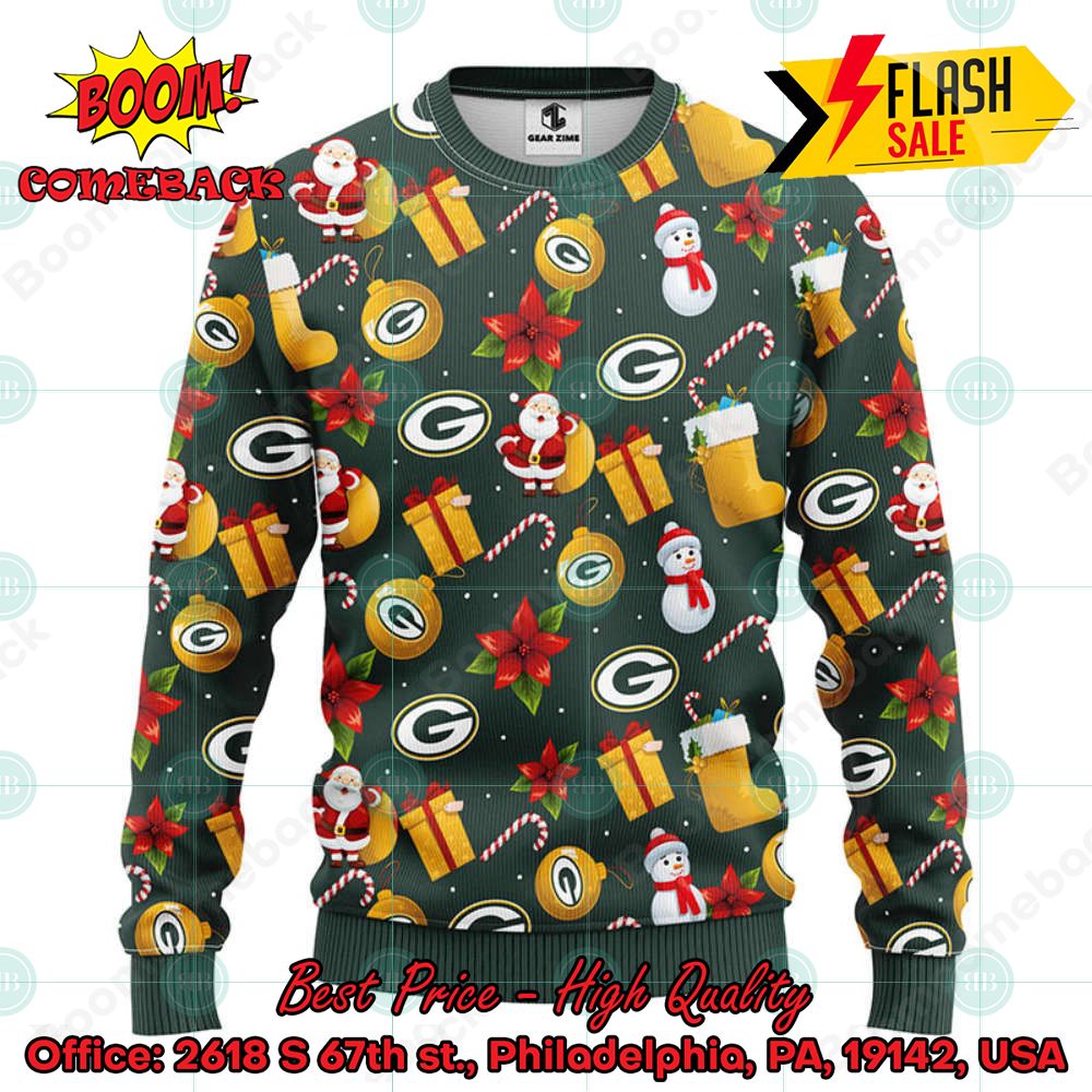 NFL Green Bay Packers Santa Claus Christmas Decorations Ugly Christmas Sweater