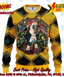 NFL Pittsburgh Steelers Pug Candy Cane Ugly Christmas Sweater