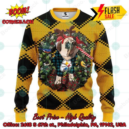 NFL Pittsburgh Steelers Pug Candy Cane Ugly Christmas Sweater