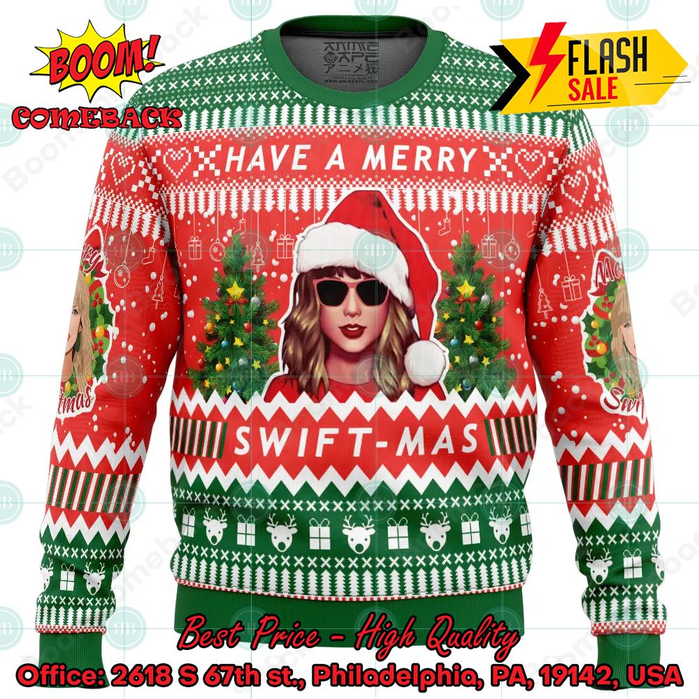 taylor swift have a merry swift mas ugly christmas sweater 1 WoyES