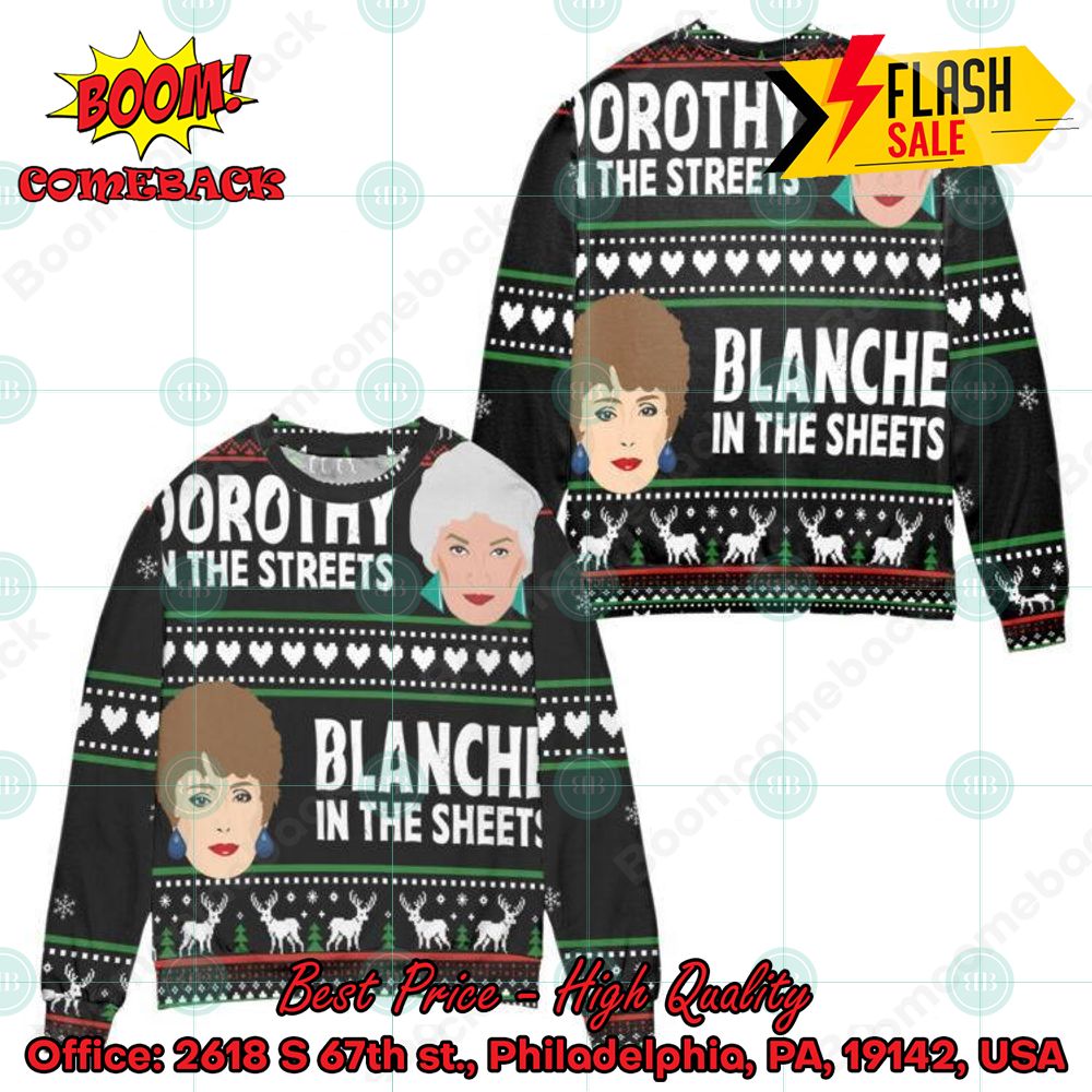 the golden girls dorothy in the streets blanche in the sheets ugly christmas sweater 1 rVWMe
