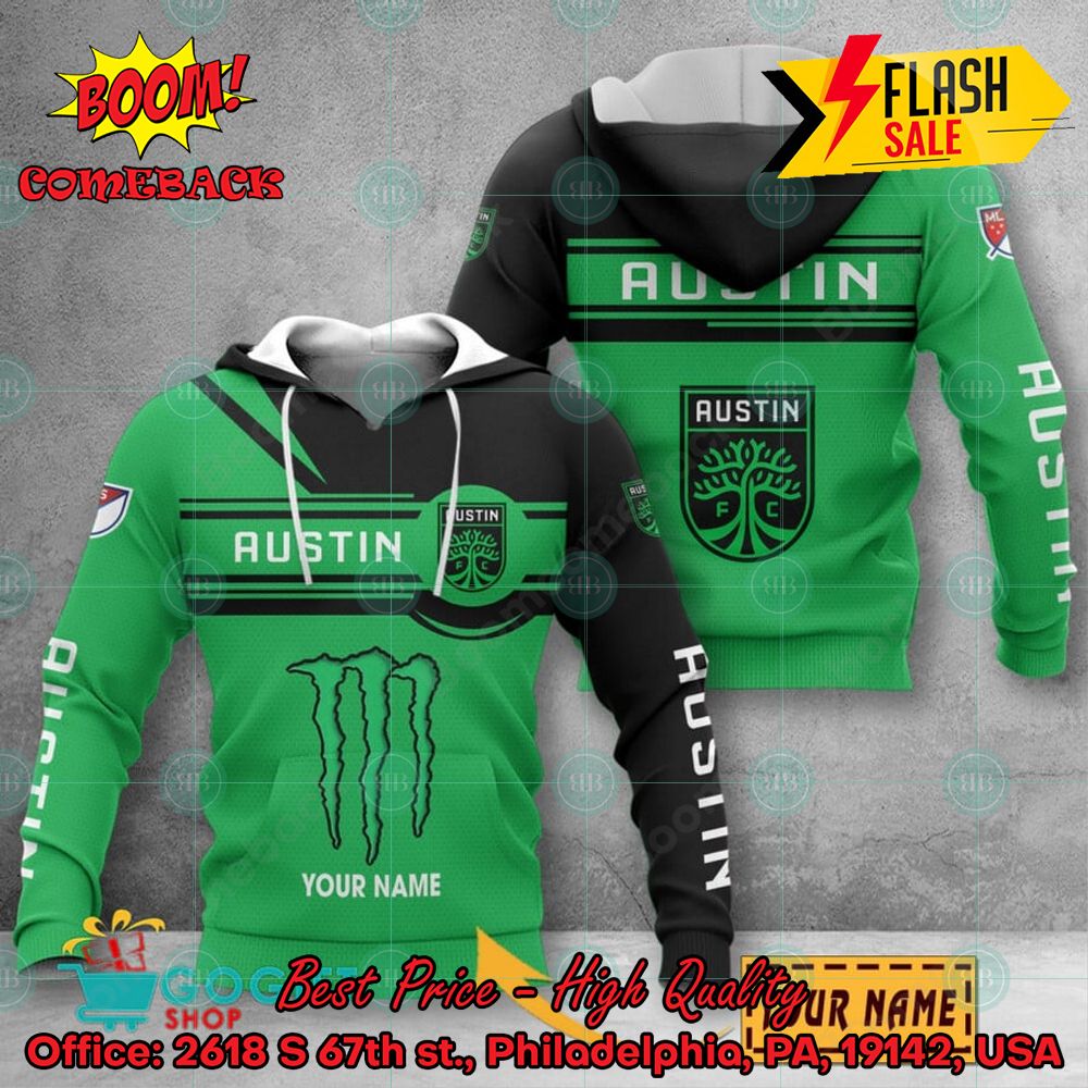 Austin FC Monster Energy Personalized Name 3D Hoodie And Shirts