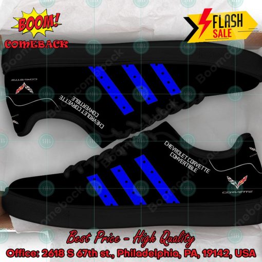 Chevrolet Corvette Convertible Blue Stripes Custom Adidas Stan Smith Black Shoes