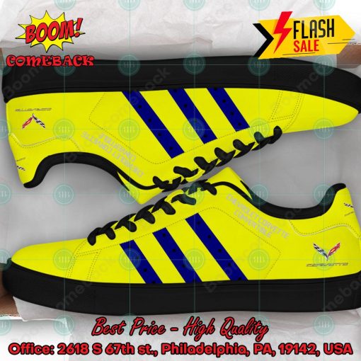 Chevrolet Corvette Convertible Navy Stripes Custom Adidas Stan Smith Yellow Shoes