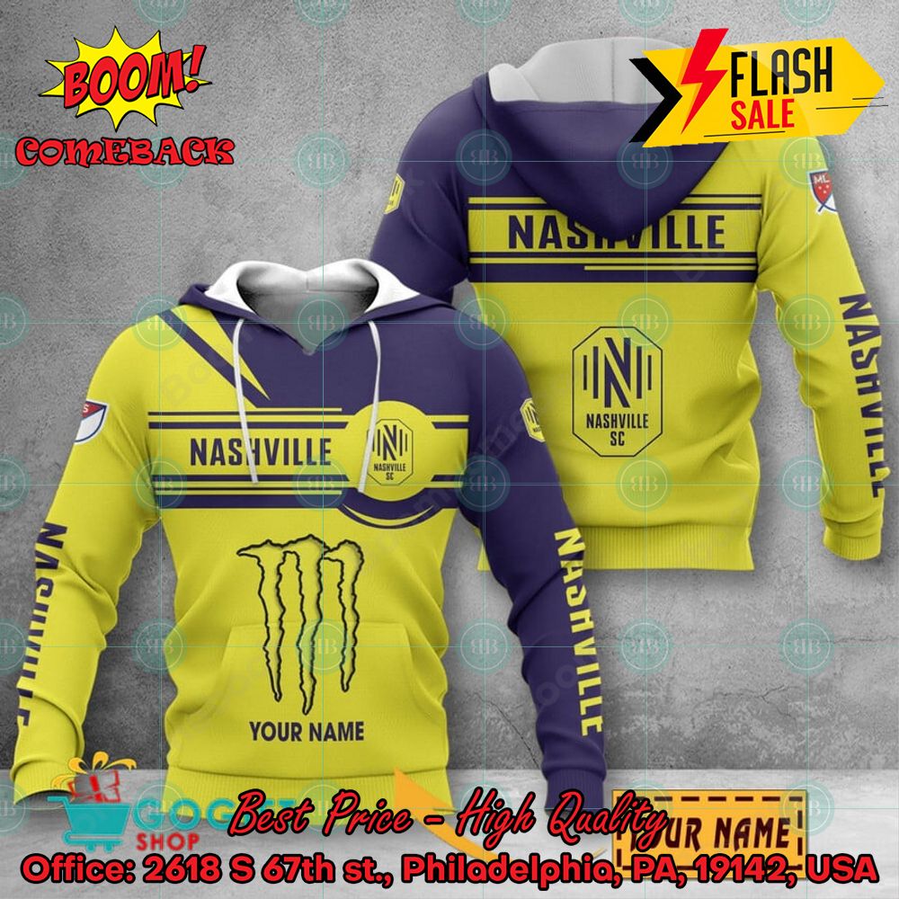 Nashville SC Monster Energy Personalized Name 3D Hoodie And Shirts