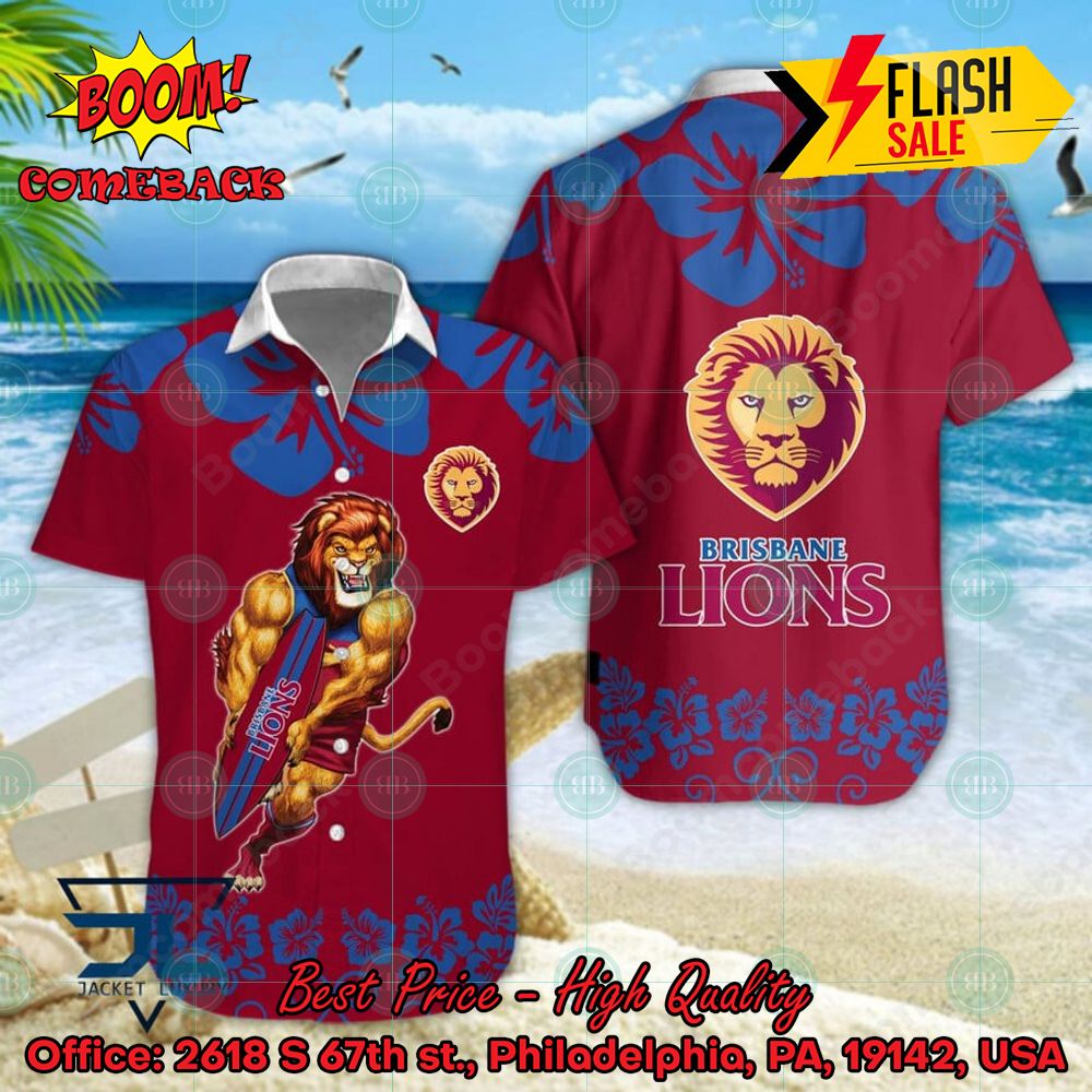 AFL Brisbane Lions Mascot Surfboard Hawaiian Shirt